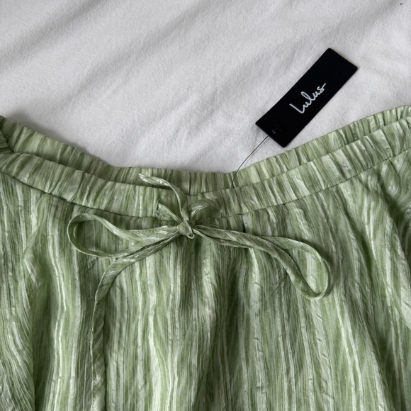 NWT Lulus Let's Text Light Green Striped Ruffled Mini Skort - Picture 5 of 8